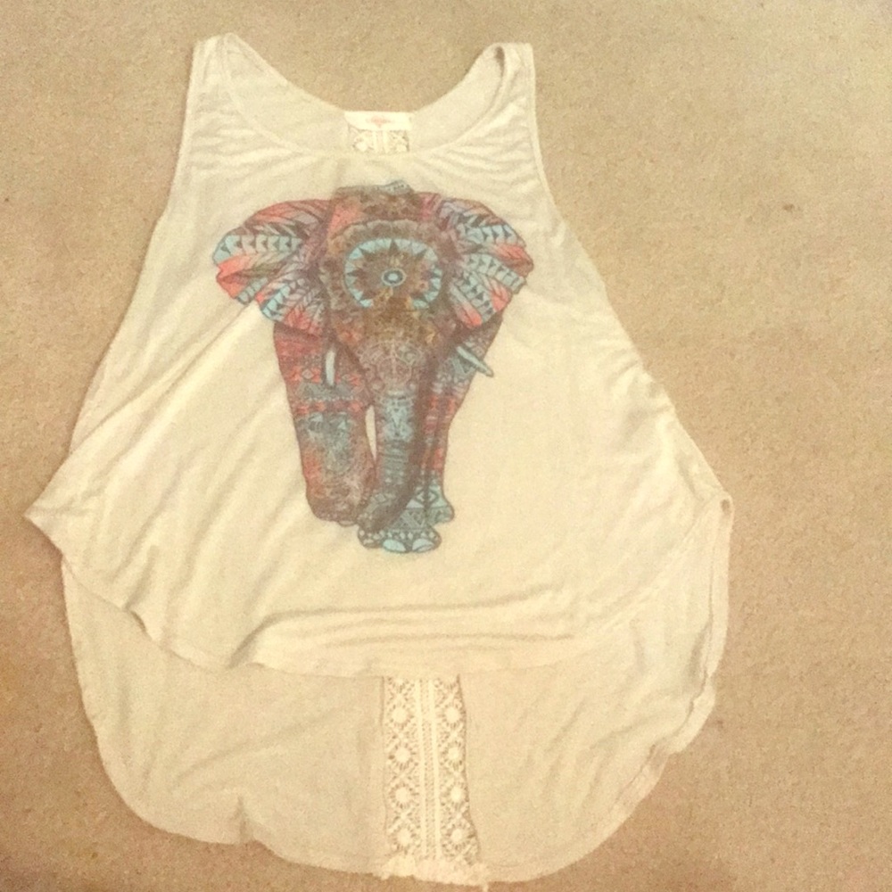 Blushed tank top with elephant graphic